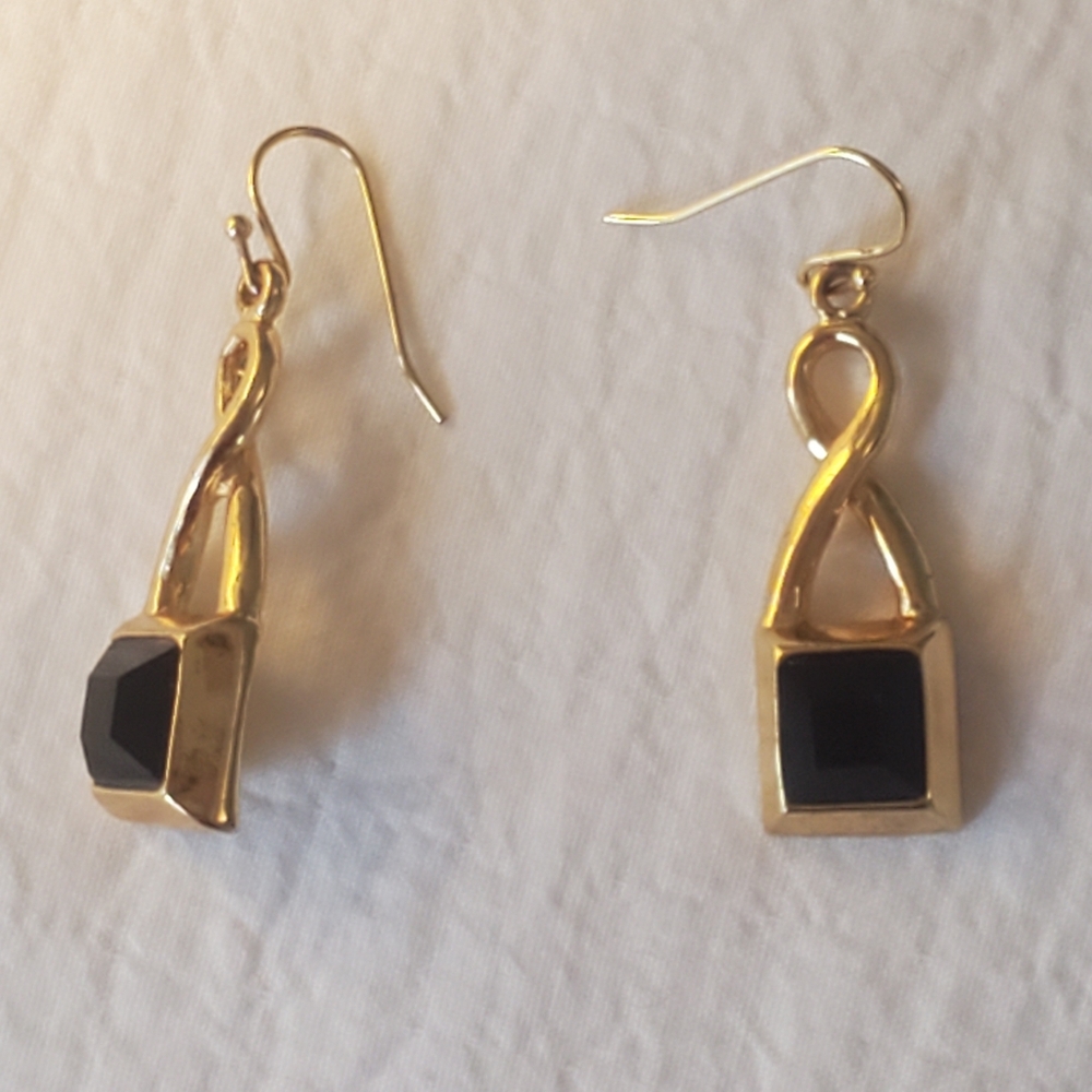 R.J. Graziano Gold-Tone Black Stone Drop Earrings